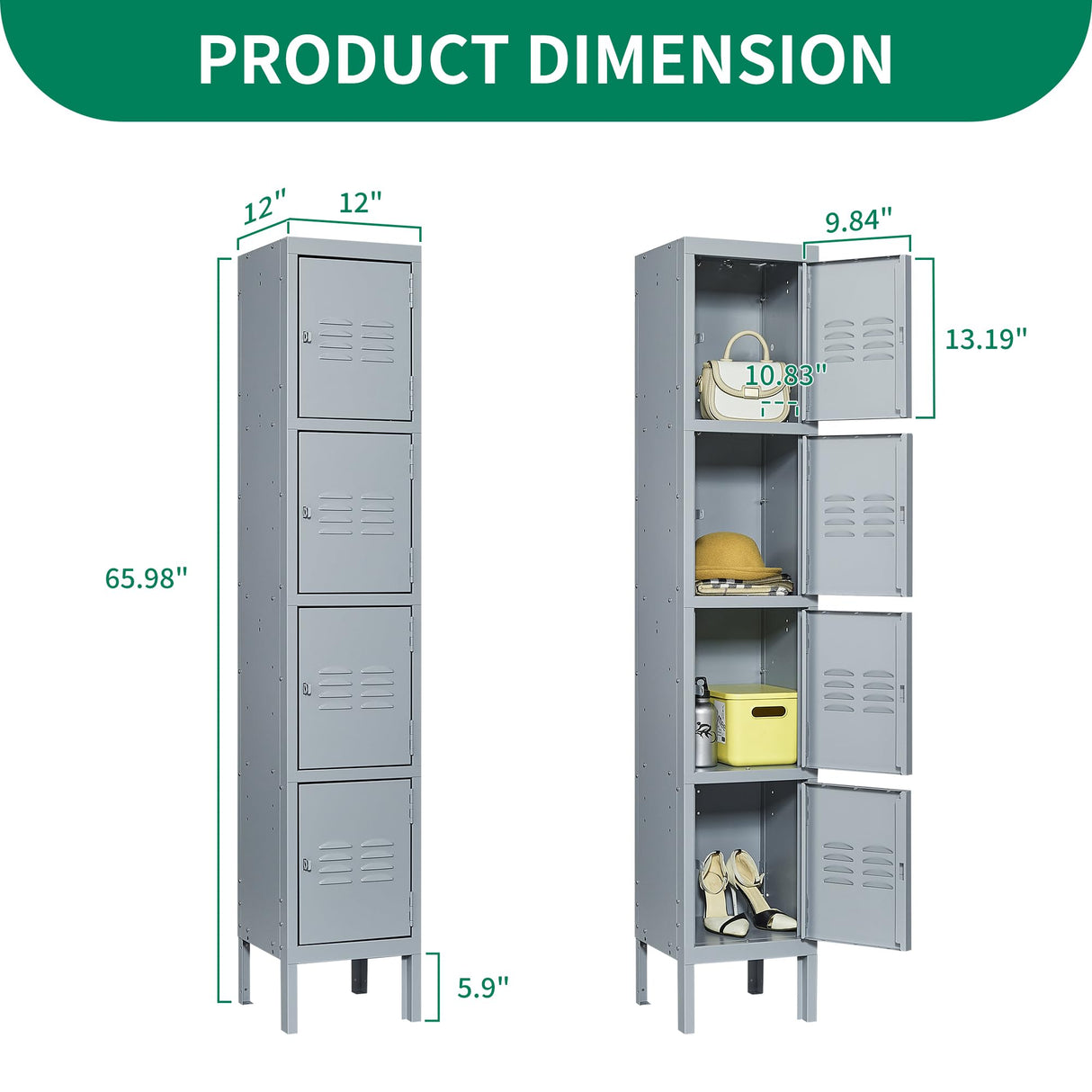 IKIMI 66" Metal Lockers for Employees Storage Locker with Doors and Shelves,Steel Lockable Cabinet Gray Tall Locker for School Office Gym Home Garage IKIMI