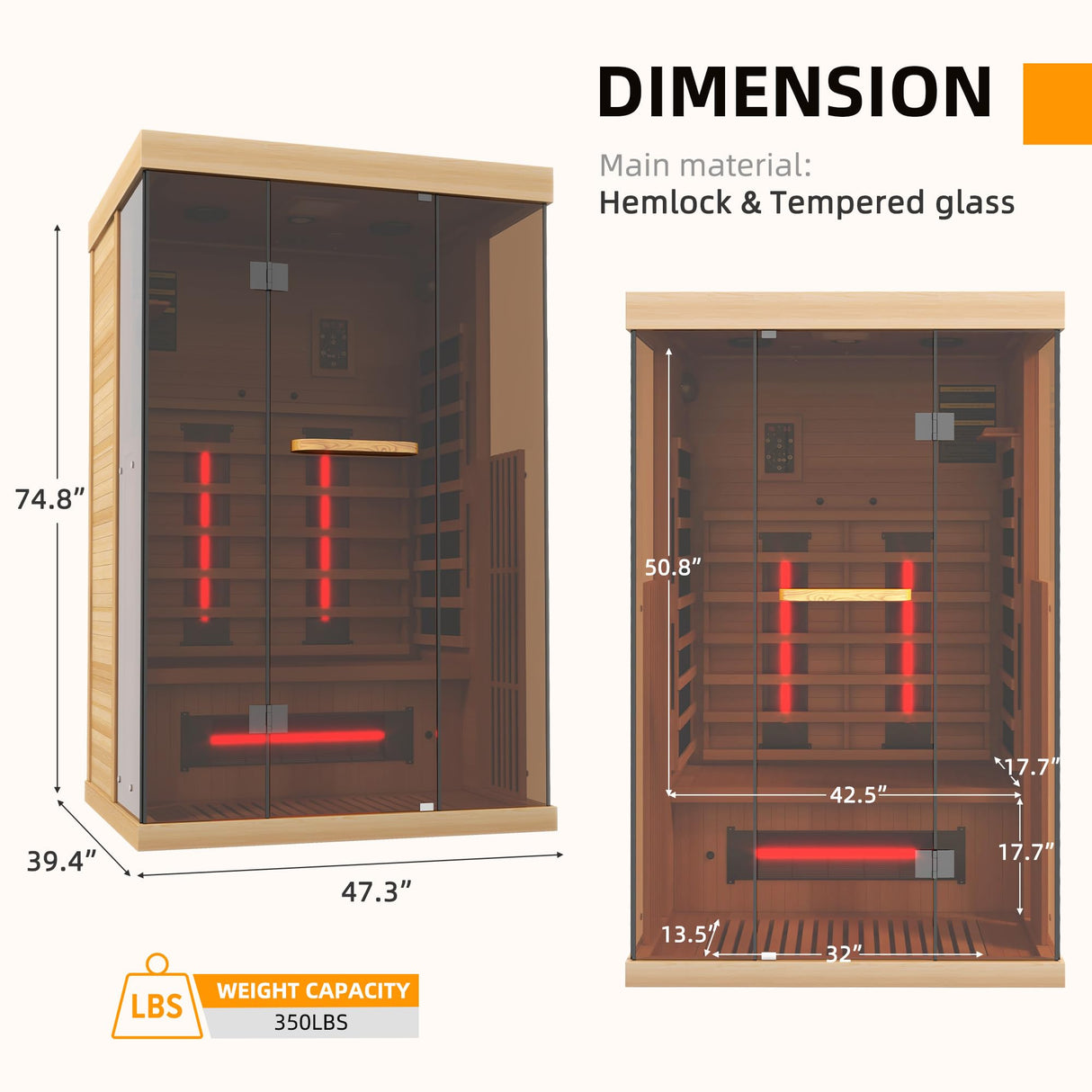 BNEHS Infrared Saunas for Home, Upgraded 1-2 Person Sauna with 10 Minutes Fast Heating,Canadian Hemlock & Tempered Glass BNEHS