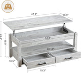 KOUSEI 47.2" Large Lift Top Coffee Table with Storage Drawers & Hidden Compartment, Grey for Living Room KOUSEI