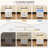 LED Nightstand with Gun Drawer: Bedside Table with Charging Station for Bedroom Furniture – Farmhouse Night Stand with 3 Colors Smart Human Sensor Lights for Living Room End Table, White HWB