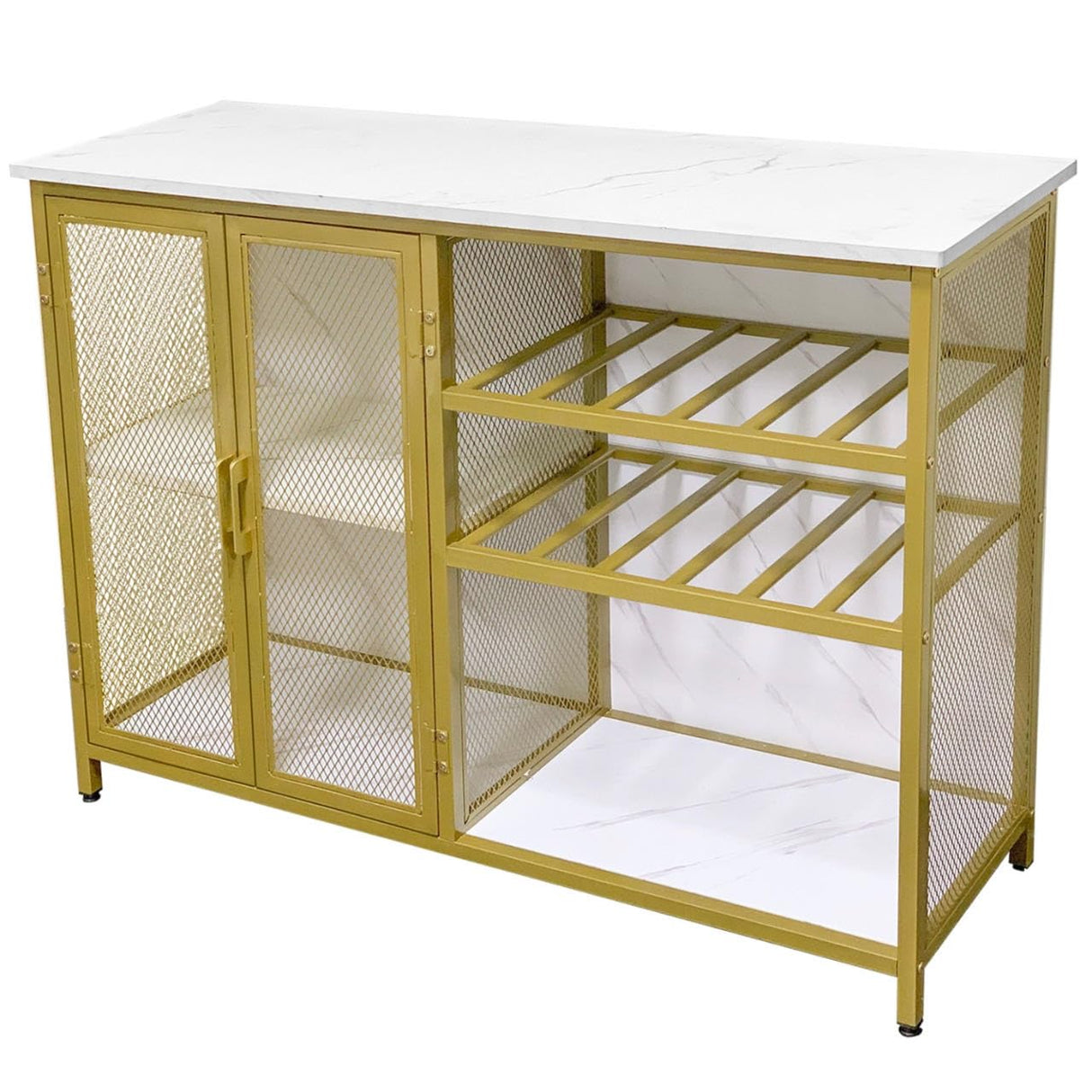AT-VALY Bar Cabinets with Wine Rack and Glass Rack,Small Sideboard and Buffet Cabinet with Mesh Doors (Gold) AT-VALY