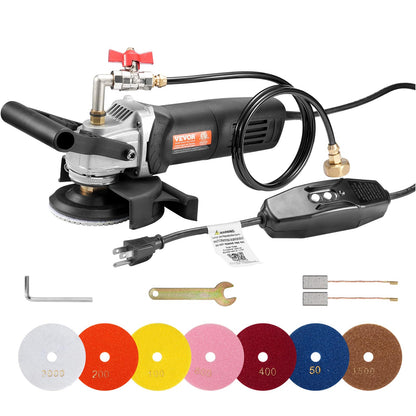 VEVOR Wet Polisher 800W, 4" Concrete Grinder with 6 Variable Speed and 7 Polishing Kits, Wet Grinder Machine for Marble, Granite, Stone, Rock, Tile, Equipped with a GFCI Switch, (1000 - 4000  - WoodArtSupply