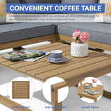 Soleil Jardin 4 Piece Acacia Wood Patio Furniture L-Shaped Outdoor Sectional Sofa Set with Coffee Table, FSC Certified Conversation Set with Built-in Side Table and Grey Cushions for Garden Soleil Jardin