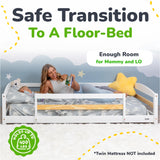 Twin Floor Bed with Safety Guardrails for Kids, Montessori Inspired with Rails and 2 Openings, Twin Size Bed Frame for Girls and Boys - White Ocodile