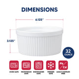 HIC Souffle, Fine White Porcelain, 6-Inch, 32-Ounce, 1-Quart Capacity HIC Kitchen