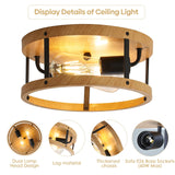 DOXVIEZE 2-Light Retro Close to Ceiling Light, Wood Finish Flush Mount Ceiling Light with Black Metal, Easy Assembled, Industrial Round Farmhouse Ceiling Lamp for Hallway Entryway Bedroom DOXVIEZE