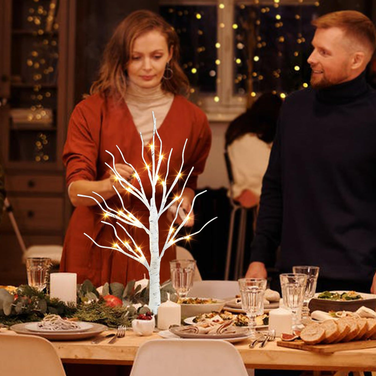 PEIDUO Artificial Tree for Table Decor, 2FT Birch Tree with LED Lights, Warm White Fairy Lights Spirit Tree Lamp for Home Indoor Tabletop Centerpiece, Battery Powered, Timer PEIDUO