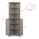 Smuxee Tall Corner Storage Cabinet, Farmhouse Corner Cabinet with Barn Door and Adjustable Shelf, Wash Grey Freestanding Cabinet Organizer for Bathroom, Kitchen, Living Room Smuxee