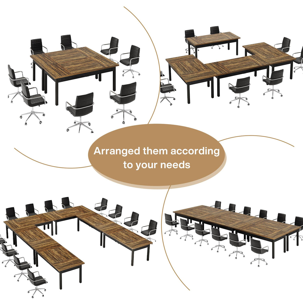 Tribesigns Rectangular Conference Table for 4-6 People, Office Meeting Table with Sturdy Legs, Small Conference Room Table for Office Meeting Breakroom, Brown and Black Tribesigns
