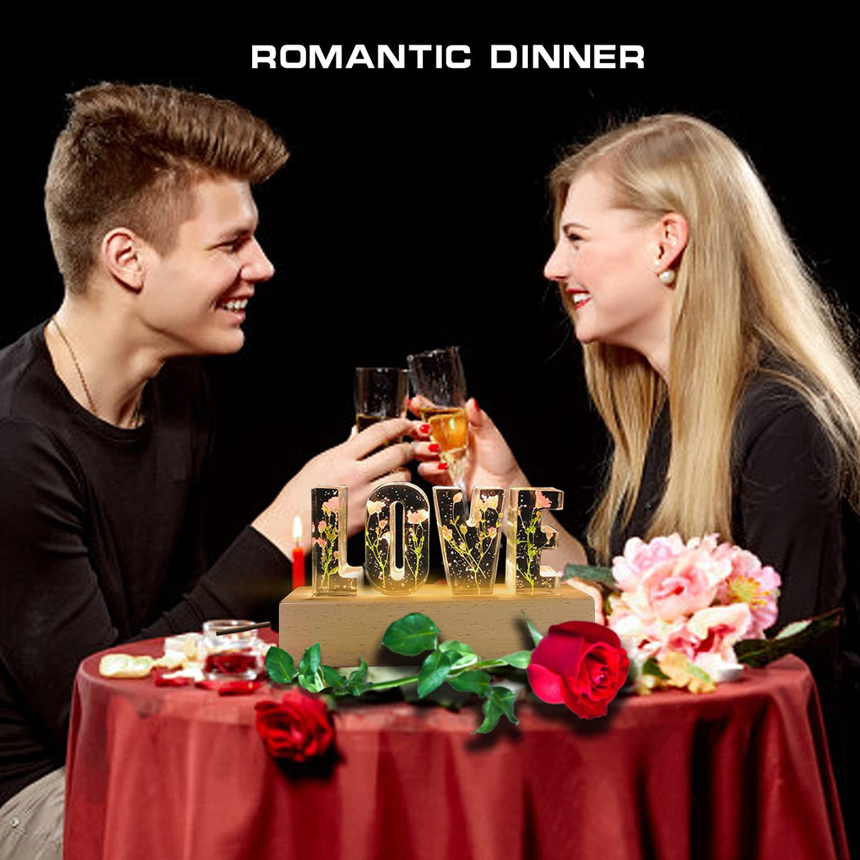 Voaesdk Big Letter Light Resin Molds,26 Cavities Alphabet LED Silicone Resin Mold with 1Pcs USB Powered Wooden Lighted Base Stand for DIY Table Crafts Party Wedding Desktop Lamp Home Decor Voaesdk