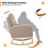 Hevaotry Nursery Rocking Chair with Adjustable Footrest for Living Room,Teddy Fabric Rocking Chair with Solid Wooden Legs，Comfortable Lounge Armchair with Side Pockets and High Backrest(Light Coffee) Hevaotry