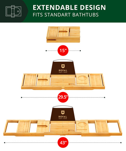 ROYAL CRAFT WOOD Premium Foldable Bathtub Tray - Expandable Bath Tray for Tub - Unique House Warming Bath Tub Tray Wood - Luxury Bathtub & Bathroom - WoodArtSupply