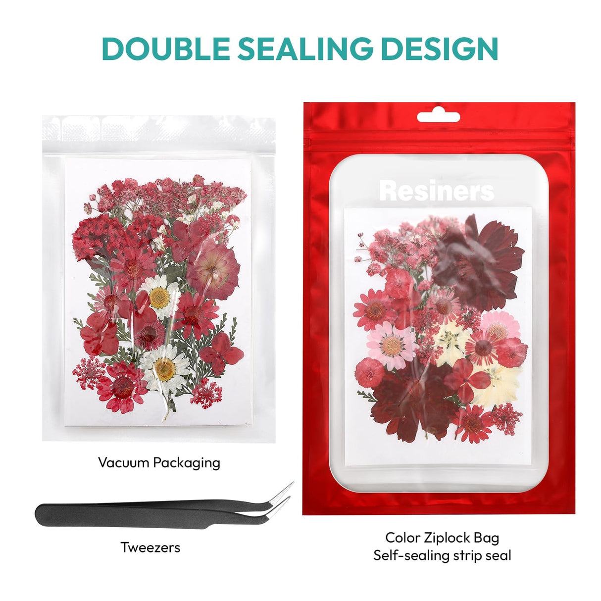 Resiners 100Pcs Dried Pressed Flowers for Resin Molds, Red Real Natural Dried Flowers Dry Leaves kit for Scrapbook Supplies Card Making Resin Jewelry Making Soap Candle DIY Crafts Resiners