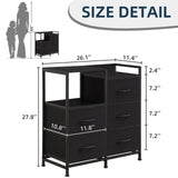 Somdot Black Nightstand with Charging Station and LED Light, Wide 5 Drawers Dresser for Bedroom with Fabric Bins and Open Shelf for Bedroom Kids Closet Dorm Guest Room, Black Somdot