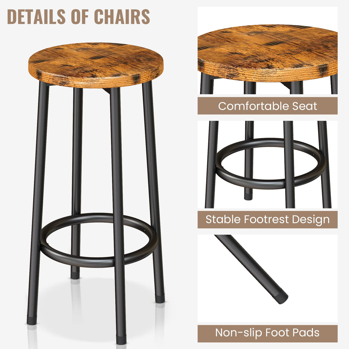 AWQM Walnut 3-Piece Kitchen Island Bar Table Set with Storage and Seating AWQM