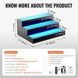 VEVOR LED Lighted Liquor Bottle Display, 3 Tiers 16 Inch Commercial Illuminated Home Bar Shelf, 3 Steps Whiskey Rack Stand, Acrylic Drink Shelves with RF Remote & App Control, and Multicolor Light VEVOR