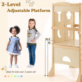Costzon Toddler Tower, Foldable Kids Kitchen Step Stool w/Safety Rail, Height Adjustable Wood Standing Tower for Toddlers, Montessori Child Learning Tower for Bathroom, Kitchen Counter Costzon