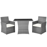 DORTALA 3 Pieces Patio Rattan Furniture Set, Outdoor Wicker Conversation Set with Sponge and Coffee Table, Cushioned Dining Bistro Chair Set for Patio Garden Backyard Pool, White DORTALA