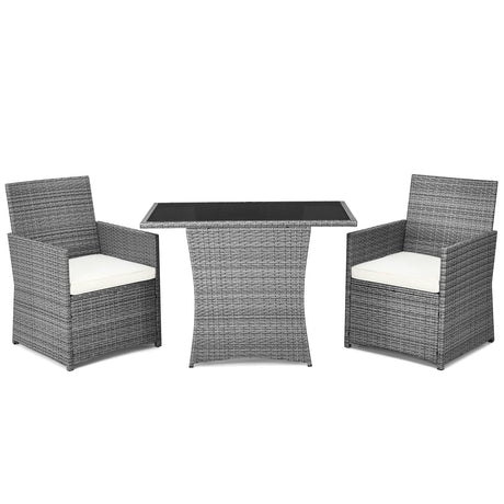 DORTALA 3 Pieces Patio Rattan Furniture Set, Outdoor Wicker Conversation Set with Sponge and Coffee Table, Cushioned Dining Bistro Chair Set for Patio Garden Backyard Pool, White DORTALA