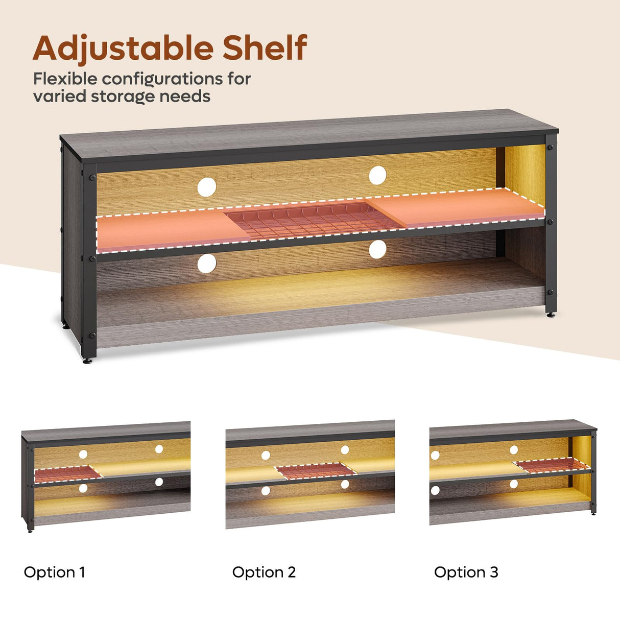 Bestier Gaming Entertainment Center for 50/55/60 Inch TV, LED TV Stand Cabinet with Adjustable Shelves, Wood Industrial TV Media Console Table with with Metal Frame for Living Room Bedroom, Gray Bestier