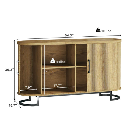 HUAHUU Sideboard Buffet Cabinet with Storage, 54.3" Fluted Tambour, Adjustable Shelves, Mid Century Modern Console for Living Room Kitchen HUAHUU
