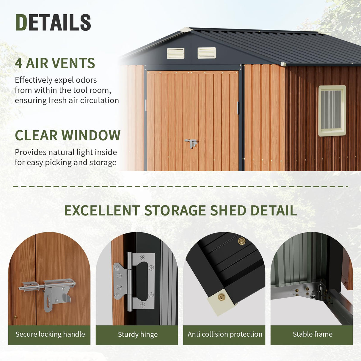 Florise 8x6 Ft Storage Shed, Large Outdoor Shed with Window, Lockable Doors, Outside Steel Shed for Garden, Backyard, Lawn, Patio Utility, Tool Storage Florise
