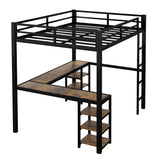 Full XL Loft Bed with Desk and Storage Shelves, Heavy Duty Loft Bed with Desk and Ladder, Full XL Loft Bed for Kids, Teens(Vintage Desk) Bellemave