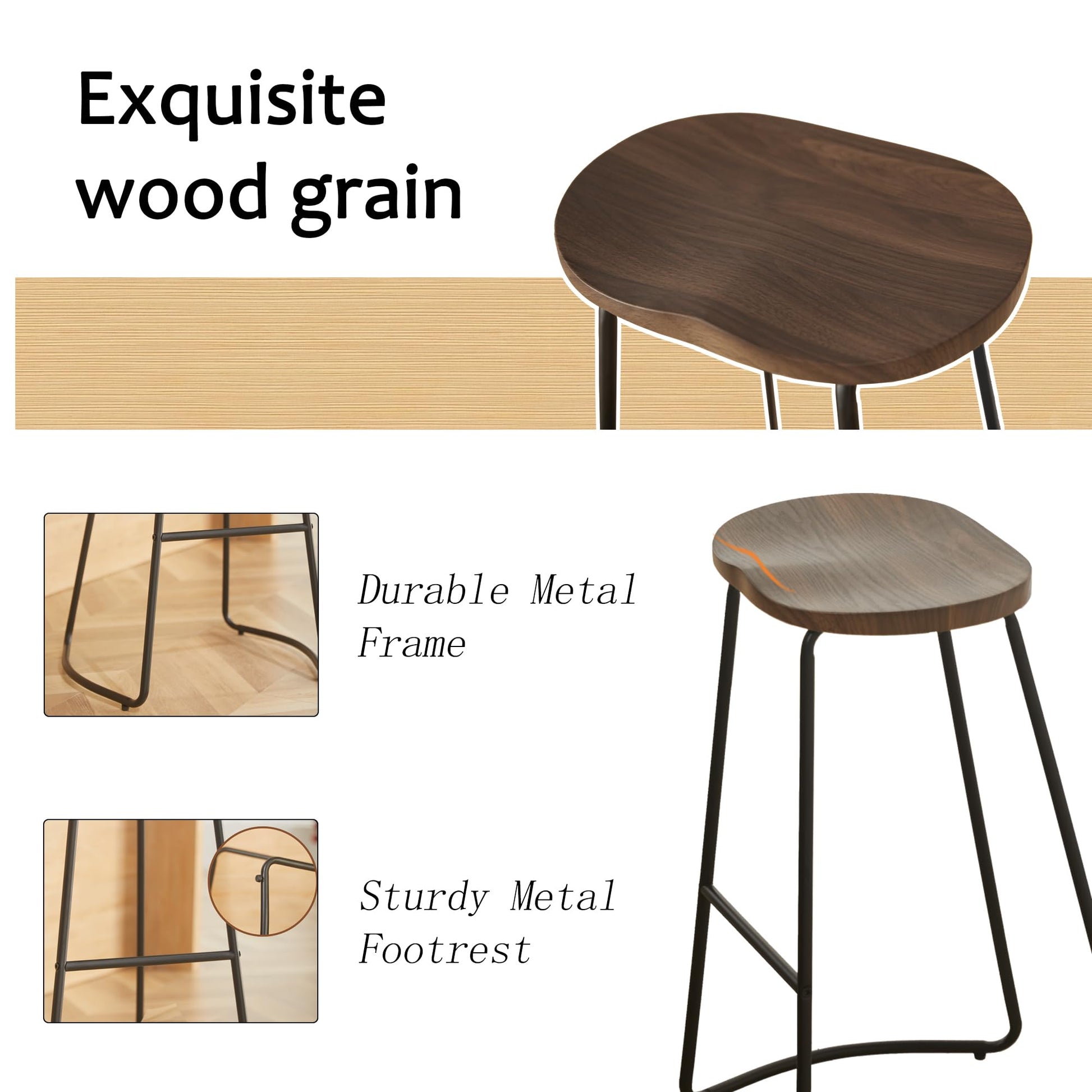 HeuGah Bar Stools Set of 4, Saddle Seat Wooden Barstools for Kitchen Island, 30" Brown Bar Height Stools with Footrest (Brown, 4 PCS 30Inch Barstool) - WoodArtSupply