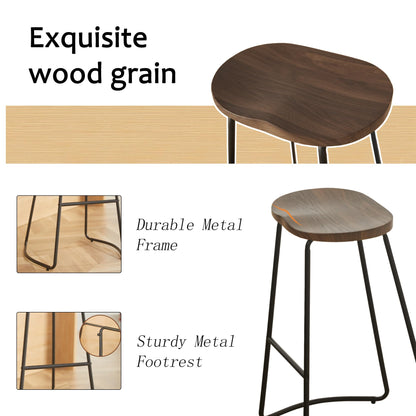 HeuGah Bar Stools Set of 4, Saddle Seat Wooden Barstools for Kitchen Island, 30" Brown Bar Height Stools with Footrest (Brown, 4 PCS 30Inch Barstool) - WoodArtSupply