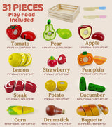 Beberolen Wooden Play Food Sets for Kids Kitchen Toddlers Wood Toys Cutting Fruit Pretend Food Play Kitchen Accessories Set for Boys and Girls Beberolen