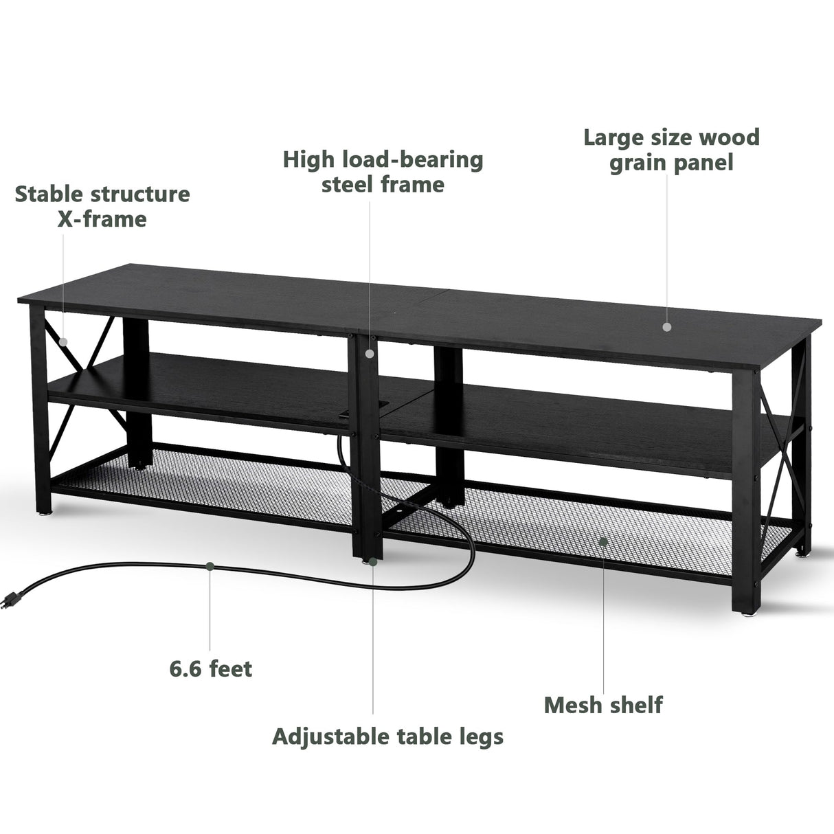 Clikuutory Modern Black 71 inch Metal TV Stand with LED Lights and Power Outlets for 50 60 65 70 75 80 Inch TVs, 3 Tier Television Stands with Entertainment Center and Storage for Living Room, Bedroom Clikuutory