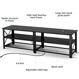 Clikuutory Modern Black 71 inch Metal TV Stand with LED Lights and Power Outlets for 50 60 65 70 75 80 Inch TVs, 3 Tier Television Stands with Entertainment Center and Storage for Living Room, Bedroom Clikuutory