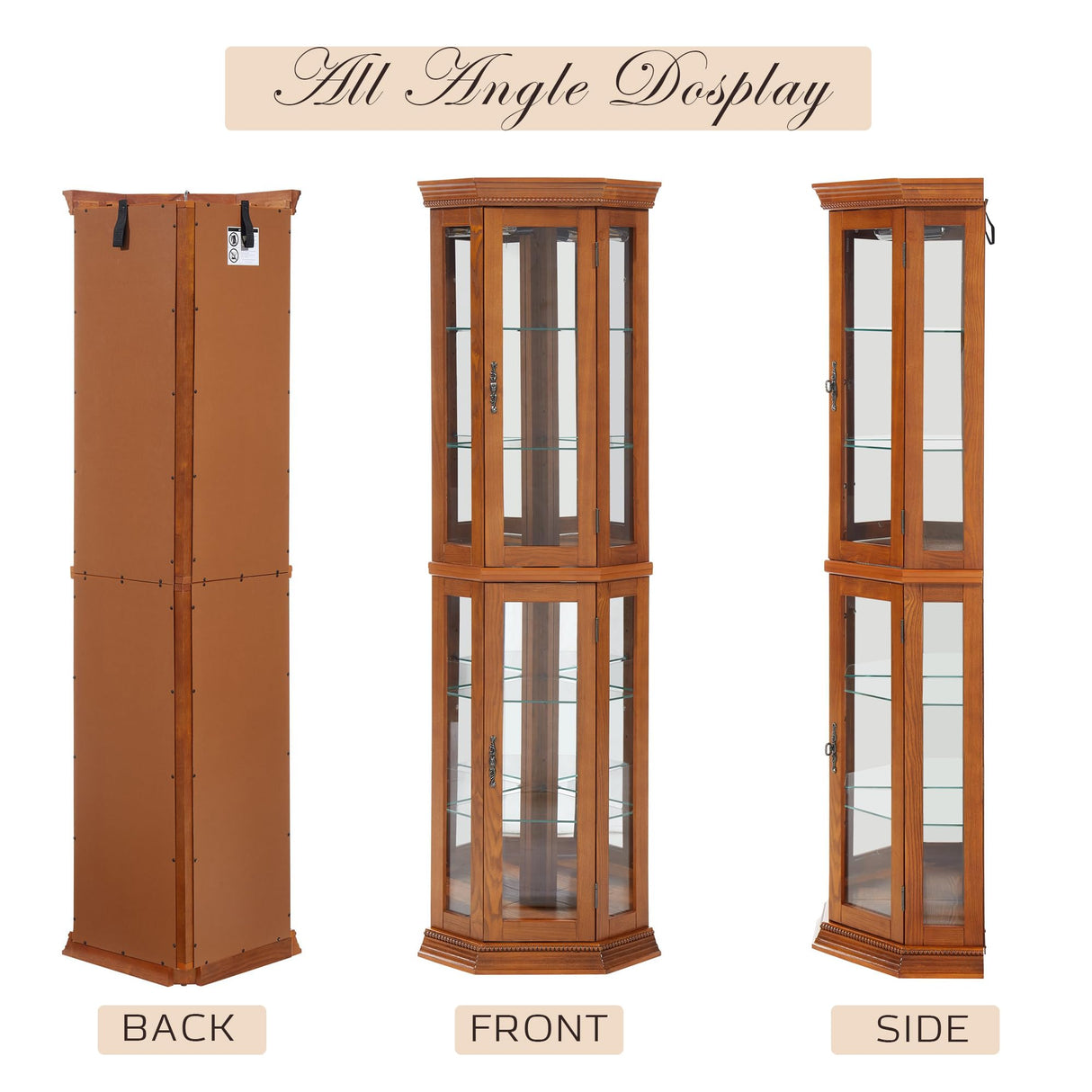 Eyisean Lighted Corner Curio Cabinet 70" Glass Display Cage with 6 Tempered Adjustable Shelves, Freestanding Home Bar Cabinet with Door, Rack for Liquor Storage and Living Room (Oak) Eyisean