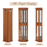 Eyisean Lighted Corner Curio Cabinet 70" Glass Display Cage with 6 Tempered Adjustable Shelves, Freestanding Home Bar Cabinet with Door, Rack for Liquor Storage and Living Room (Oak) Eyisean