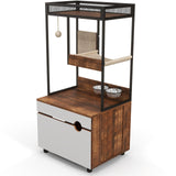 Cat Litter Box Enclosure with Shelve and Cat Scratching Pad, Hidden Litter Box Furniture Cat Cabinet with Cat Feeding Station, 48.4 Inch Wooden Cat Washroom Furniture Indoor Cat House FocusOnHome