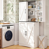 BREEZEHEAT 72" Tall Kitchen Pantry Cabinet, White Freestanding Farmhouse Pantry Storage Cabinet with 180° Swivel Doors, Adjustable Shelves & Drawer, Hutch Cabinet for Kitchen, Dining Room or Bathroom BREEZEHEAT