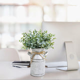 Winlyn Farmhouse Galvanized Metal Milk Can with Artificial Eucalyptus Greenery Arrangement Fake Plants Farmhouse Centerpieces 11.8" Tall for Rustic Country Wedding Home Table Tiered Tray Shelf Décor Winlyn