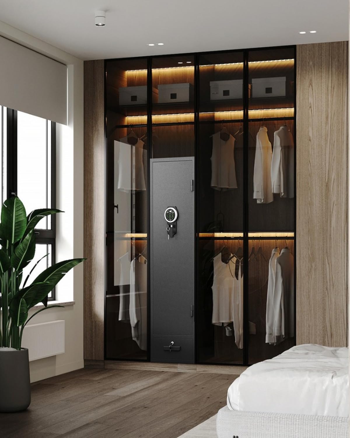 RIFLEWELL Gun Safe, 4-5 Rifle Gun Safe, Gun Safes for Home Rifle and Pistols, Quick Access Gun Cabinets with LED Light, Rifle Safe with Adjustable Gun Rack Riflewell