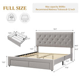 GarveeHome Upholstered Full Size Bed Frame with 2 Storage Drawers, Velvet Platform Bed Frame with Button Tufted Rivets Headboard, Heavy Duty, No Box Spring Needed, Easy Assembly, Beige GarveeHome