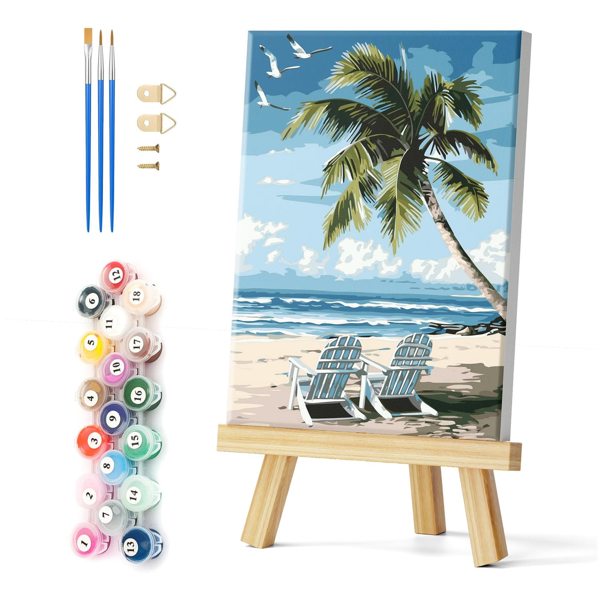 Natuyalo Paint by Numbers Kit for Adults Beginners, 12" Wx16 L Painting by Numbers Kit on Canvas Acrylic Drawing Kits Ready to Stretch and Framed, Beach Landscape Natuyalo