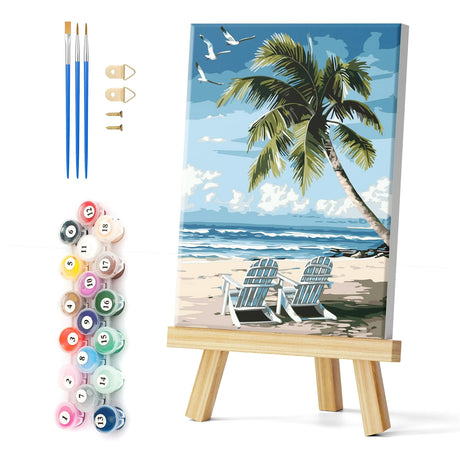 Natuyalo Paint by Numbers Kit for Adults Beginners, 12" Wx16 L Painting by Numbers Kit on Canvas Acrylic Drawing Kits Ready to Stretch and Framed, Beach Landscape Natuyalo