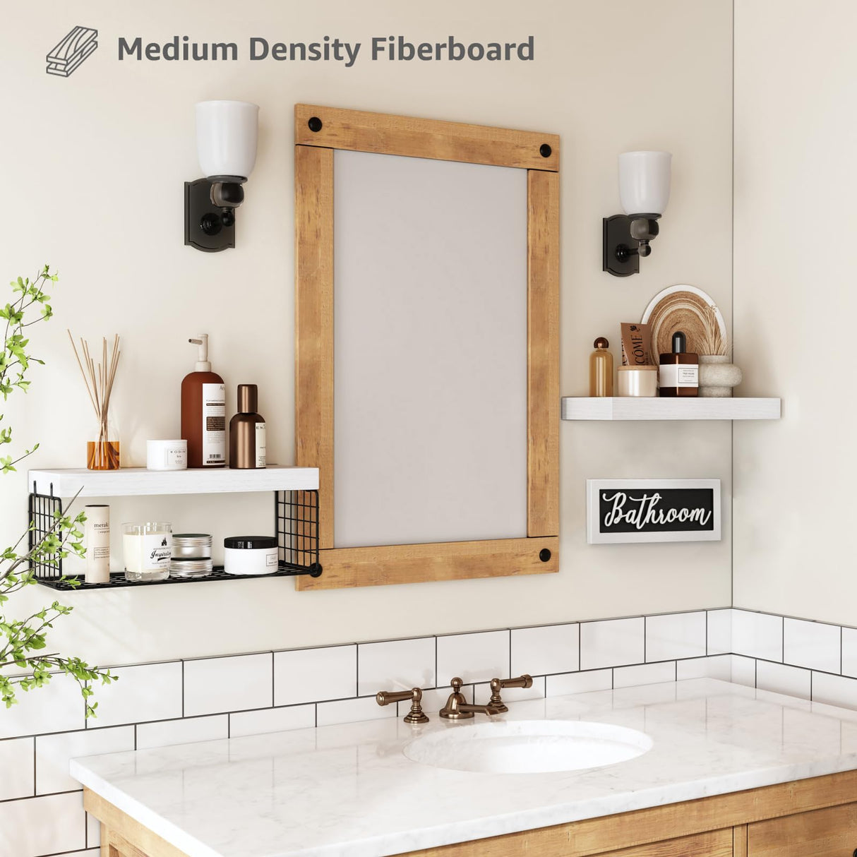 QEEIG ‎Bathroom Shelves Over Toilet - Paper Storage Wall Mounted Farmhouse Decor Decorations Aesthetic Décor Sign Small Floating Shelf 2+1 Set 16 inch, White and Black (020WB) QEEIG