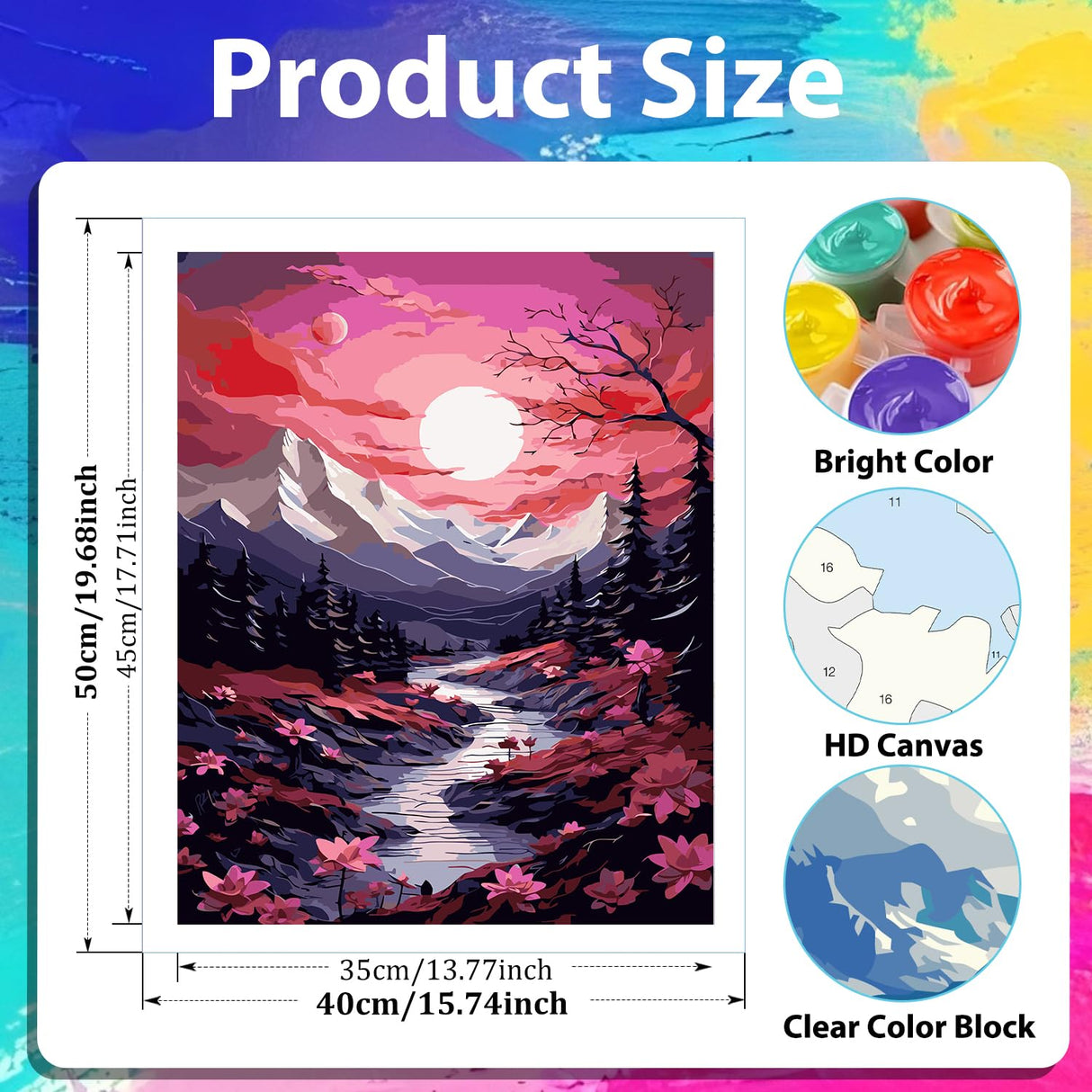 xcemhil Paint by Numbers Kit for Adults Landscape, Paint by Number Moutain and Moon, Pink Landscape Paint by Numbers Kit for Adults Beginner for Gift and Home Wall Decor 16x20 Inch xcemhil