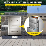 VEVOR Outdoor Kitchen Cabinets 16 W x 28.5 H x 20.5" D, BBQ Drawers Stainless Steel, Outdoor Kitchen Access Drawers with Handle, BBQ Island Drawers Flush Mount Triple Access, Patio Grill Station VEVOR