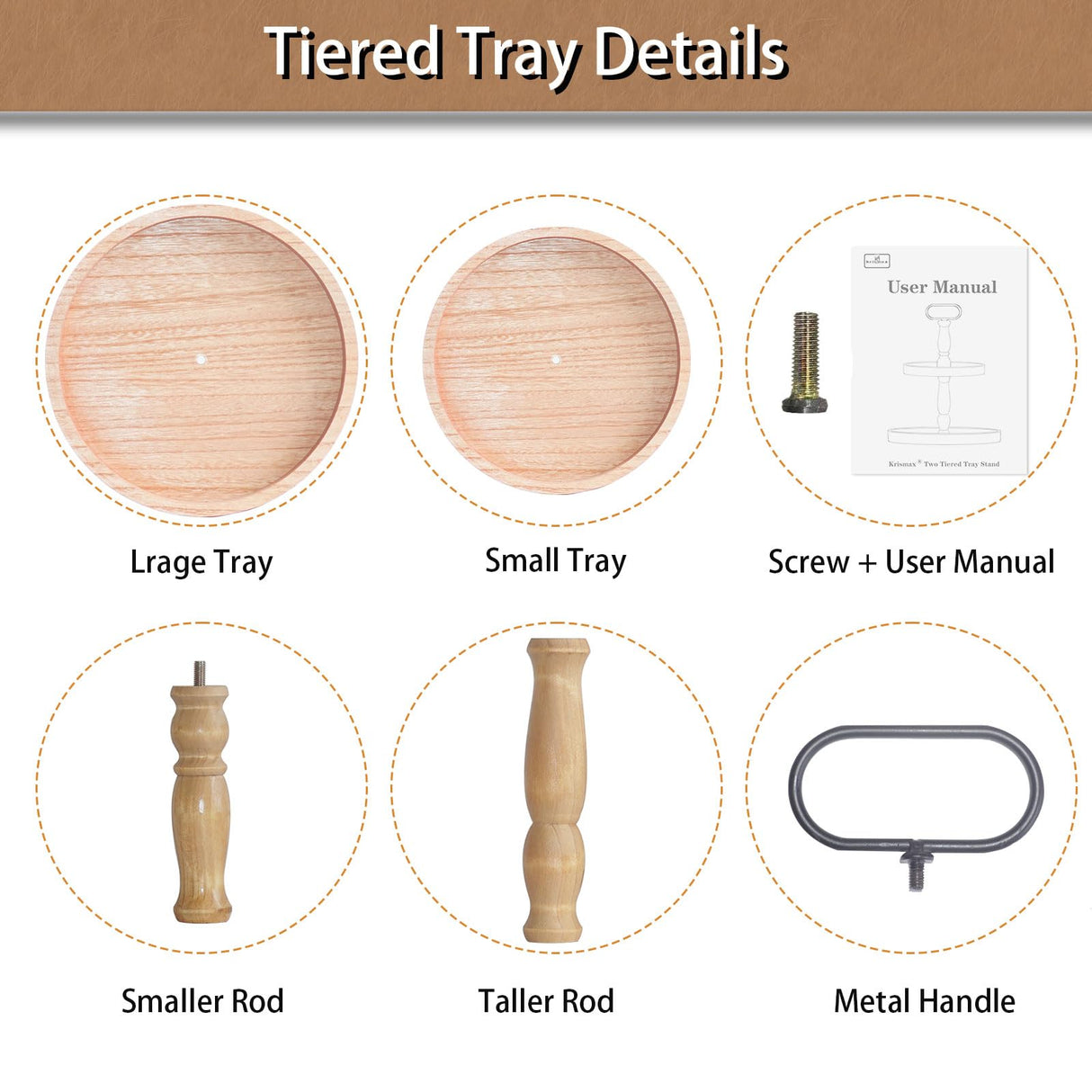 Krismax Decorative Tray - Two Tiered Tray Stand, Rustic Round Farmhouse Style Tiered Tray Decor, Farmhouse 2 Tiered Serving Tray, Holiday Decoration Wooden Tray for Coffee Table Display Stand(Brown) Krismax