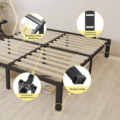 ROIL 18 Inch Heavy Duty King Bed Frame with Wooden Slats and Under-Bed Storage - WoodArtSupply