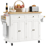 HOMCOM Kitchen Island on Wheels, Rolling Cart with Rubberwood Top, Spice Rack, Towel Rack and Drawers for Dining Room, Cream White HOMCOM