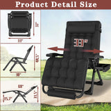 Oversized Zero Gravity Chair with Cushion XXL, 33In Padded Lounge Chair, Recliner Camping Chair W/Full-Alu Alloy Lock, Cushion, Storage Bag, Footrest, Cup Holder, Folding Chair Support 500lbs, Black YOMIFUN