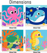 KYOQFVN Framed 4 Pack Paint by Number for Kids - Easy Octopus Whale Turtle Seahorse Paint by Numbers for Kids，DIY Acrylic Oil Painting Kits for Home Wall Decor (8X8inch) KYOQFVN