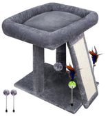 TWDEPART Cat Tree Tower with Cat Scratching Post for Indoor Cats, Activity Centre Climbing Tree with Scratching Board and Playful Toy Balls, Grey TWDEPART